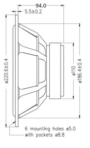 Dimensions of L22MG, not to scale